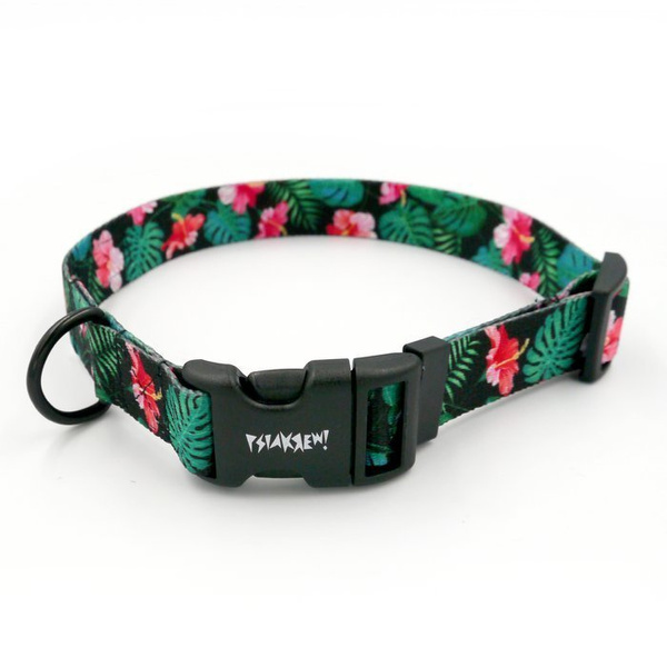 Dog Collar Psiakrew Tropical Monstera 2.5 cm wide, black extras