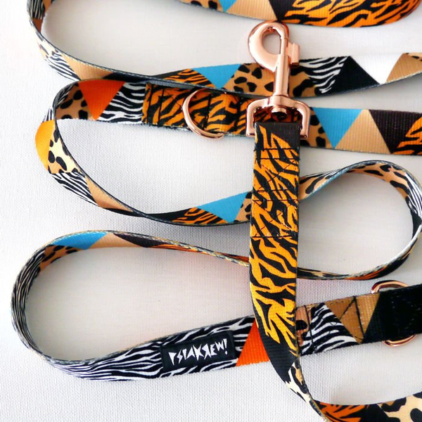 Dog Leash Wild Animals width 2.5 cm, 1" wide, pink gold, big snap hook 8 cm