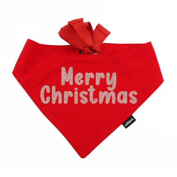 Red Bandana with glitter lettering Merry Christmas Psiakrew