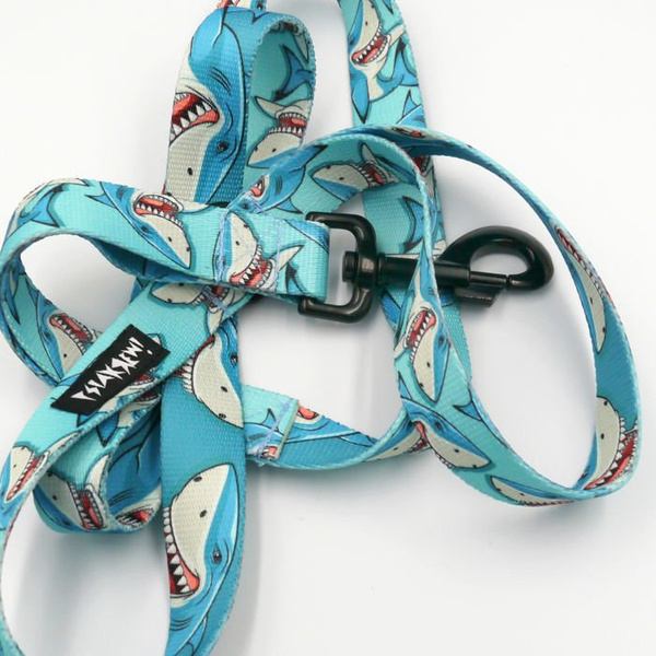 Dog Leash Shark width 2.5 cm, 1" wide, big black snap hook 8 cm