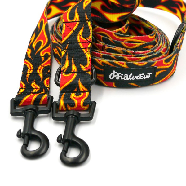 Dog Leash Dog On Fire width 2.5 cm, 1"  wide, snap hook black 6cm