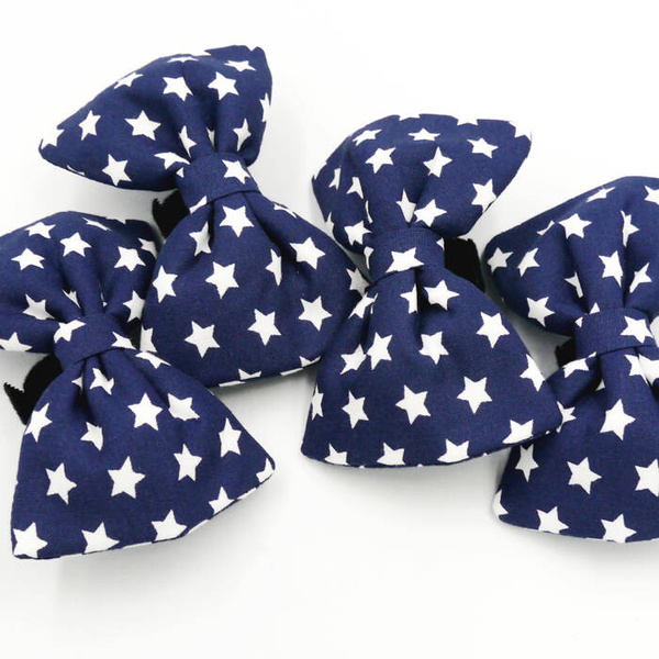 Dark Blue Dog Bow Tie, gift for dog, White Stars Pet Bow Tie, Bowtie, Collar Attachment