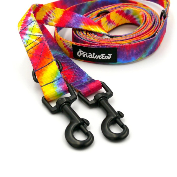 Long Dog Leash Tie Dye Psiakrew width 2 cm (0.78"), black snap hook 6 cm