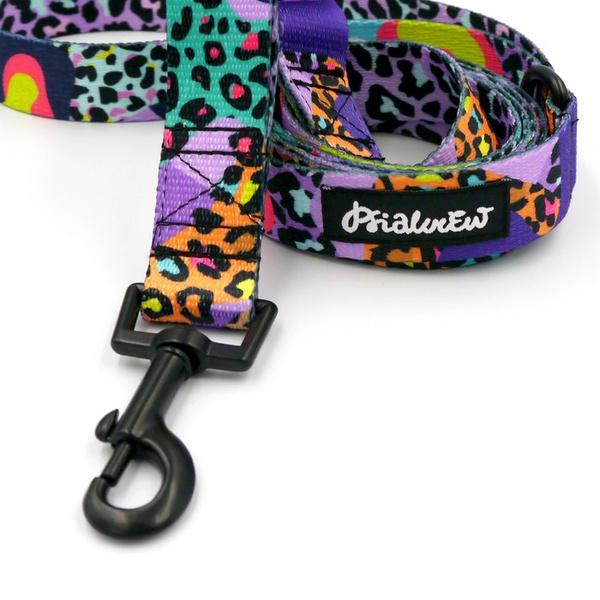 Dog Leash Crazy Leopard width 2.5 cm, 1" wide, black snap hook 6 cm