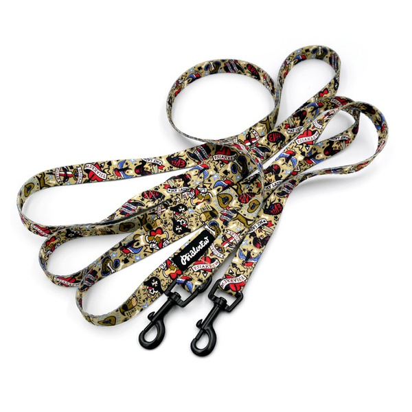 Hundeleine Dog Tattoo Flash Psiakrew Breite 2 cm, schwarzer Karabinerhaken 6 cm