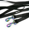 Lange Schwarze Hundeleine, wendbar, 2,5 cm, Holo-Beschläge, 8 cm, Psiakrew