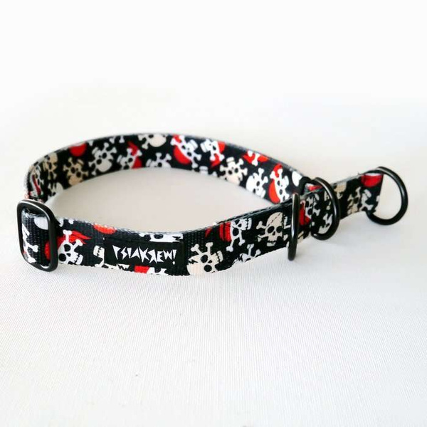 Half-choke collar Pirates, 2.5 cm wide, medium and big dogs, black extras