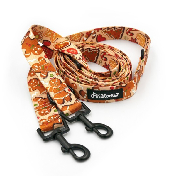 Dog Leash Cinnamon Gingerbread Psiakrew width 2.5 cm, 1"  wide, snap hook black 6cm