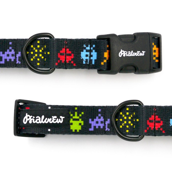 Verstellbares Halsband Invaders Psiakrew, 2,5 cm breit, schwarze Beschläge