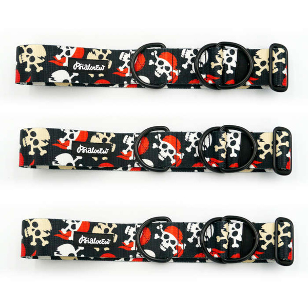 Half-choke collar Pirates, 4 cm wide, medium and big dogs, black extras