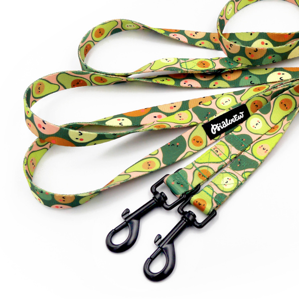 Long Dog Leash Guacamole Time Psiakrew width 2 cm (0.78"), black snap hook 7 cm (3,15")