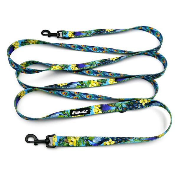 Smycz dla psa długa przepinana Pawie Oczko Psiakrew taśma 2 cm, czarny karabińczyk 6 cm