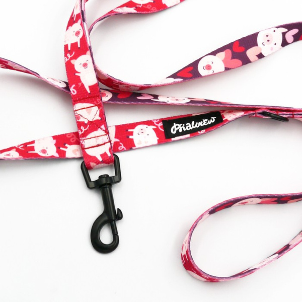 Walking leash for Dog Piggy in Love Psiakrew, width 2 cm, black snap hook 6 cm