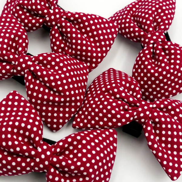 Burgundy Dog Bow Tie with white polka dots, elegant classic Psiakrew bow