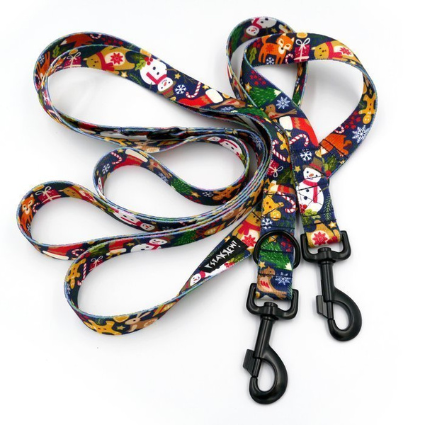 Long Dog Leash Winter is coming width 2.5 cm, 1"  wide, snap hook black 8 cm