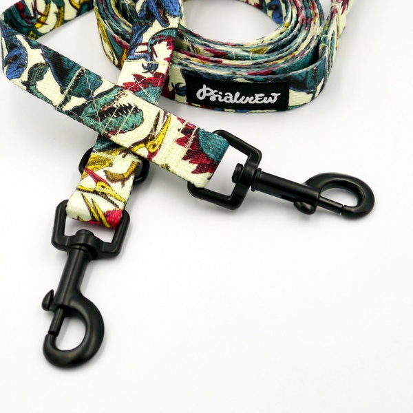 Long Dog Leash Jurassic Bark width 2 cm (0.78") wide, black snap hook 6 cm