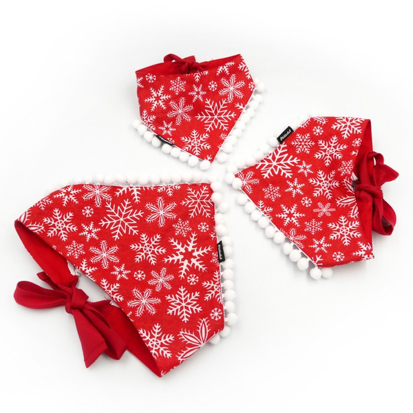 Bandamka świąteczna dla psa, wiązana chusteczka, czerwona w gwiazdki bandana apaszka Snow