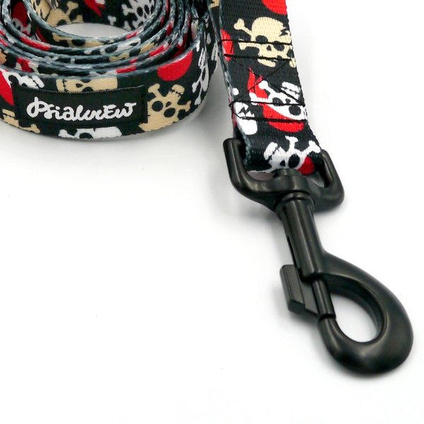 Dog Leash Pirates width 2.5 cm, 1" wide, big black snap hook 8 cm