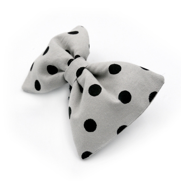 Grey Dog Bow Tie with black polka dots, elegant classic Psiakrew bow