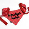 Red white polka dots Bandana with black lettering Wesołych Świąt Psiakrew