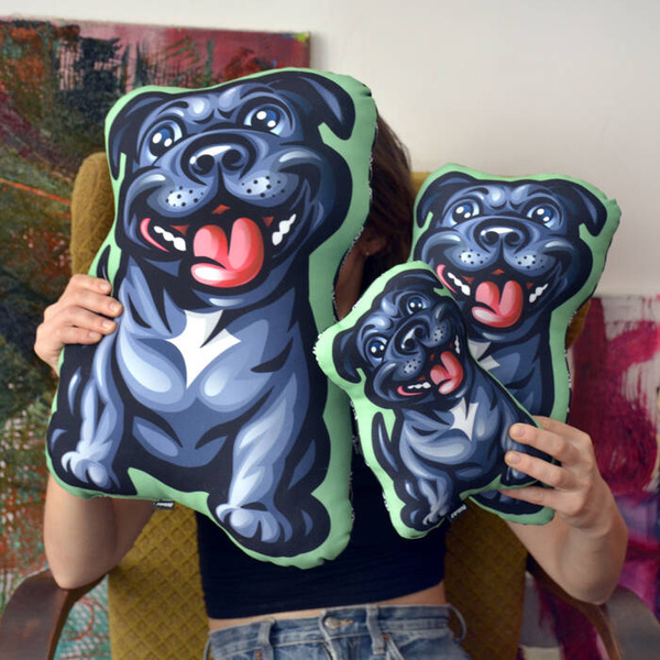 Poduszka Pies Staffordshire Bull Terrier Czarny Psiakrew Przytulanka Maskotka Zabawka Pluszak