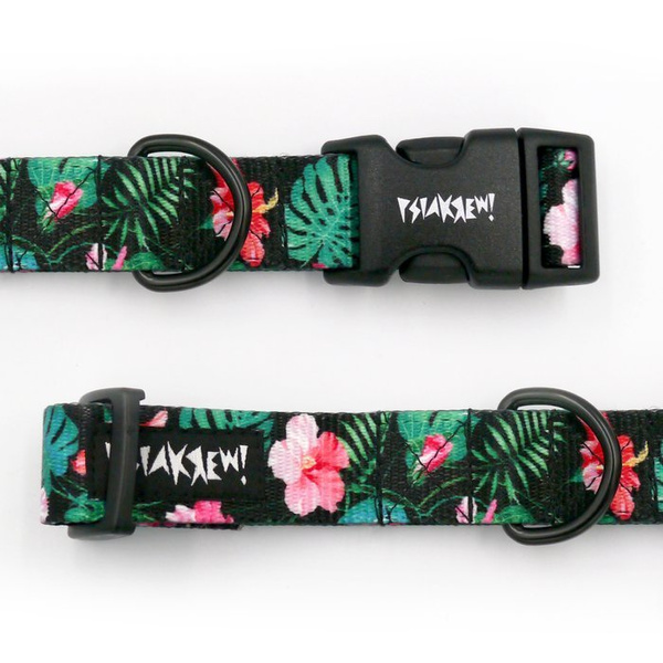 Dog Collar Psiakrew Tropical Monstera 2.5 cm wide, black extras