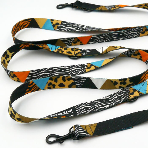 Leash for micro and small Dog; Wild Animals; adjustable; 2 cm wide, black small snap hook 4 cm