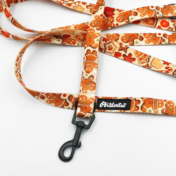 Long Dog Leash Cinnamon Gingerbread Psiakrew width 2 cm (0.78"), black snap hook 6 cm
