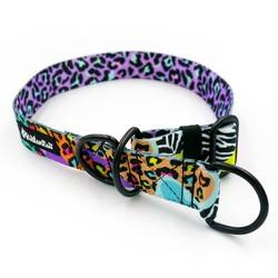 Half-choke collar Crazy Leopard, 3 cm wide, medium and big dogs, black extras