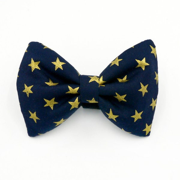 Dark Blue Dog Bow Tie, gift for dog, Gold Stars Pet Bow Tie, Bowtie, Collar Attachment