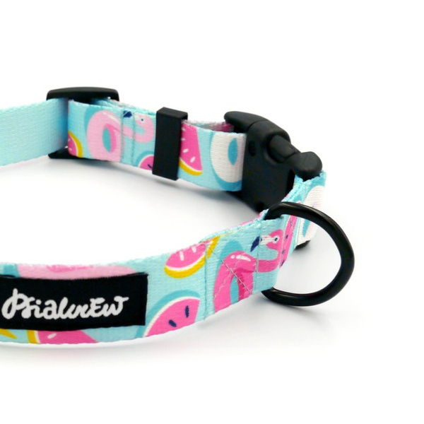 Dog Collar Azure Pool Psiakrew 2.5 cm 1"  wide, black fittings