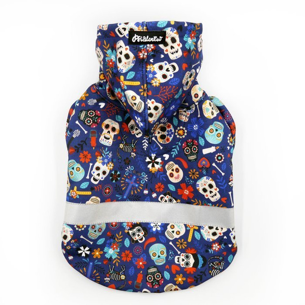 Dog Hoodie Día de los Muertos Psiakrew, reflective inserts, skulls print