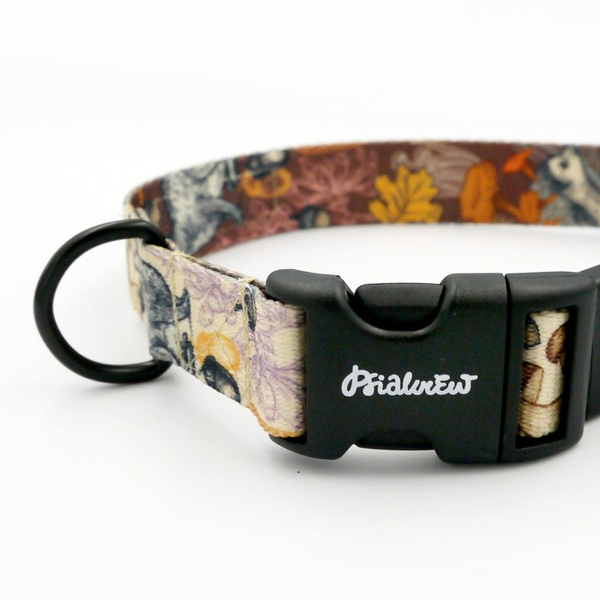 Obroża dla psa regulowana klamra zatrzaskowa Forest Treasures Psiakrew 2,5 cm czarne okucia