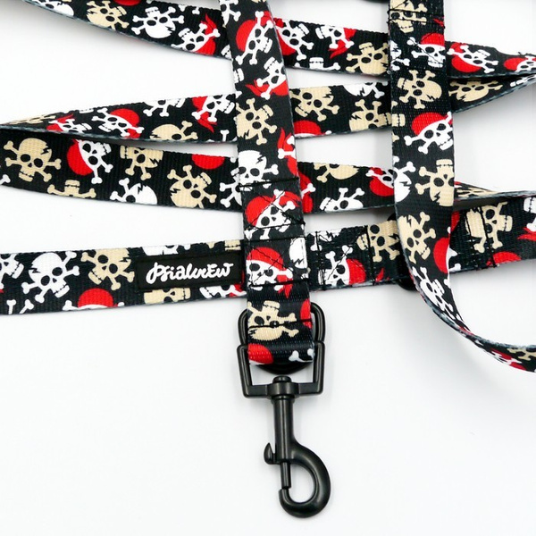 Dog Leash Pirates width 2.5 cm, 1" wide, snap hook black 6cm