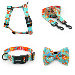 ACCESSORY KIT. Medium dog. Psiakrew Blue Lagoon Series; Collar, Harness, Leash, Bow tie