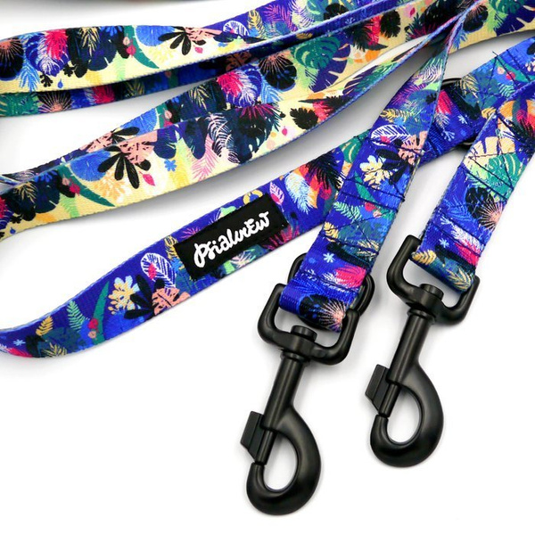 Dog Leash Magic Jungle width 2.5 cm, 1" wide, big black snap hook 8 cm