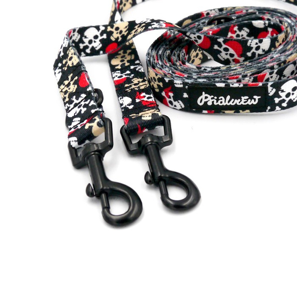 Long Dog Leash Pirates Psiakrew width 2 cm (0.78"), black snap hook 6 cm