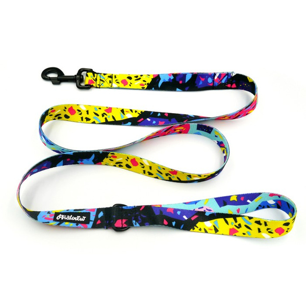 Dog Leash Terrazzo width 2.5 cm, 1" wide, big black snap hook 8 cm