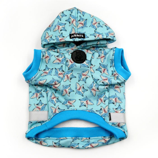 Bluza dla Psa z kapturem Shark, odblaskowy element, wzór rekiny