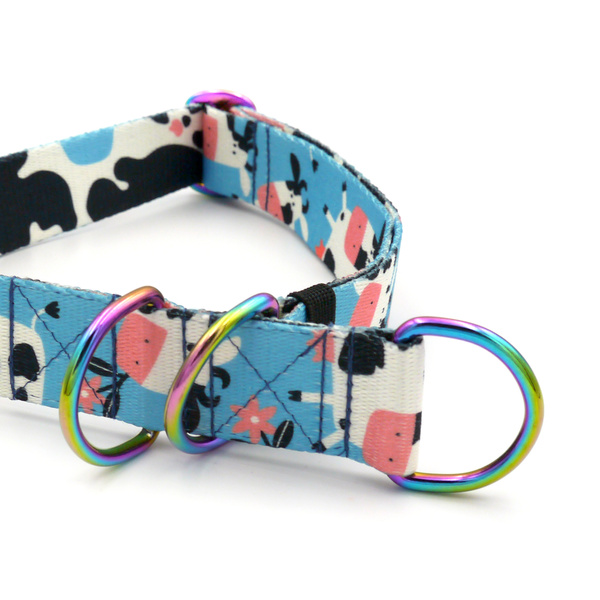 Halbzug-Hundehalsband „Gefleckte Kuh“ von Psiakrew 3 cm, holo Beschläge
