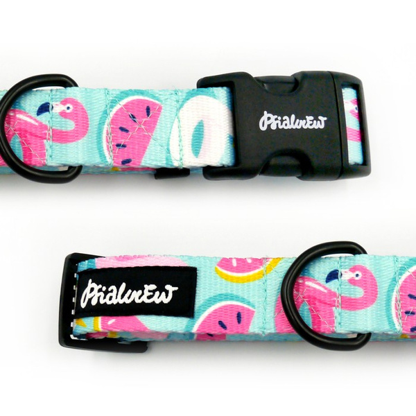 Dog Collar Azure Pool Psiakrew 2.5 cm 1"  wide, black fittings