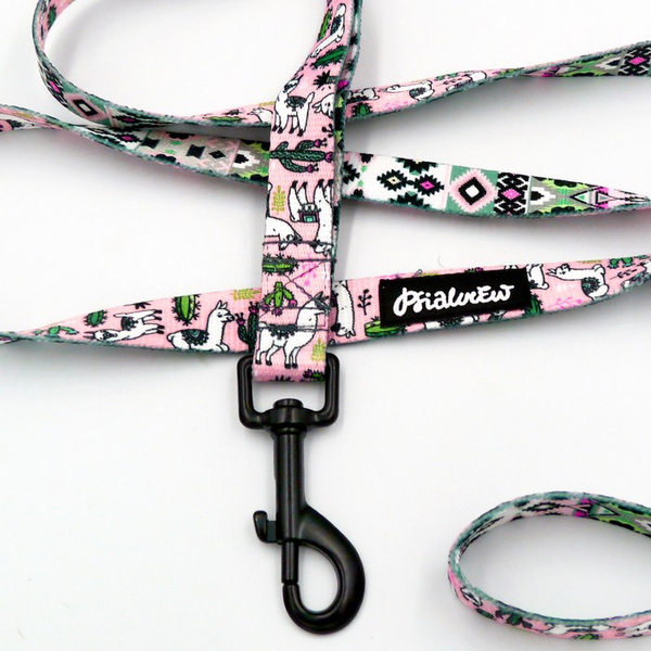 Stadtleine für den Hund Pink Lama, Breite 2 cm, schwarzer Karabiner 7 cm, Psiakrew