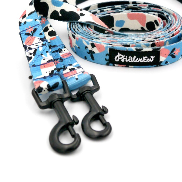 Long Dog Leash Spotted Cow Psiakrew width 2 cm (0.78"), black snap hook 6 cm