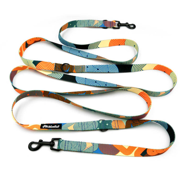 Smycz dla psa długa przepinana Geo Snake Psiakrew taśma 2 cm, czarny karabińczyk 6 cm