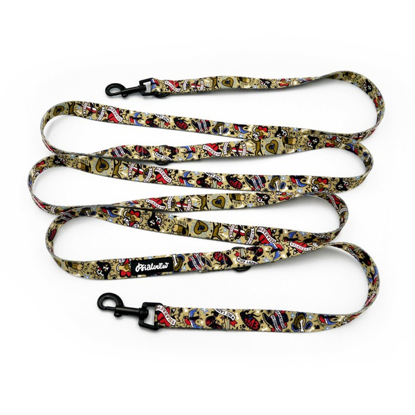 Long Dog Leash Dog Tattoo Flash Psiakrew width 2 cm (0.78"), black snap hook 6 cm
