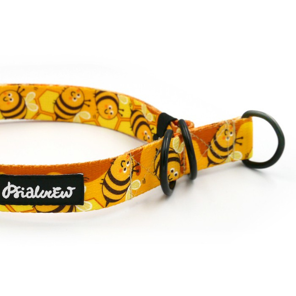 Halb-Klemmhalsband Fleißige Bienen Psiakrew , 2,5 cm breit, für mittelgroße und größere Hunde, Schwarz-Beschläge, Psiakrew