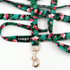 Leash for micro and small Dog; Tropical Monstera; adjustable; 2 cm wide, pink gold snap hook 6 cm