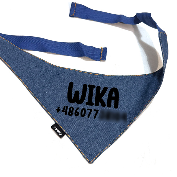 Bandana Denim z imieniem Psa Psiakrew, personalizowana wiązana chusteczka