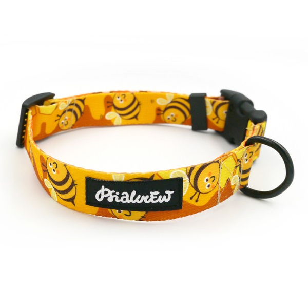 Dog Collar Busy Bees Psiakrew 2.5 cm 1" wide, black fittings