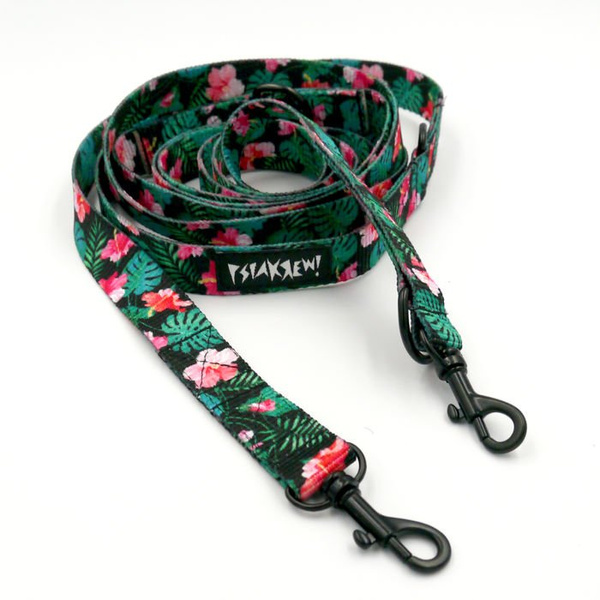 Leash for micro and small Dog; Tropical Monstera; adjustable; 2 cm wide, black small snap hook 4 cm